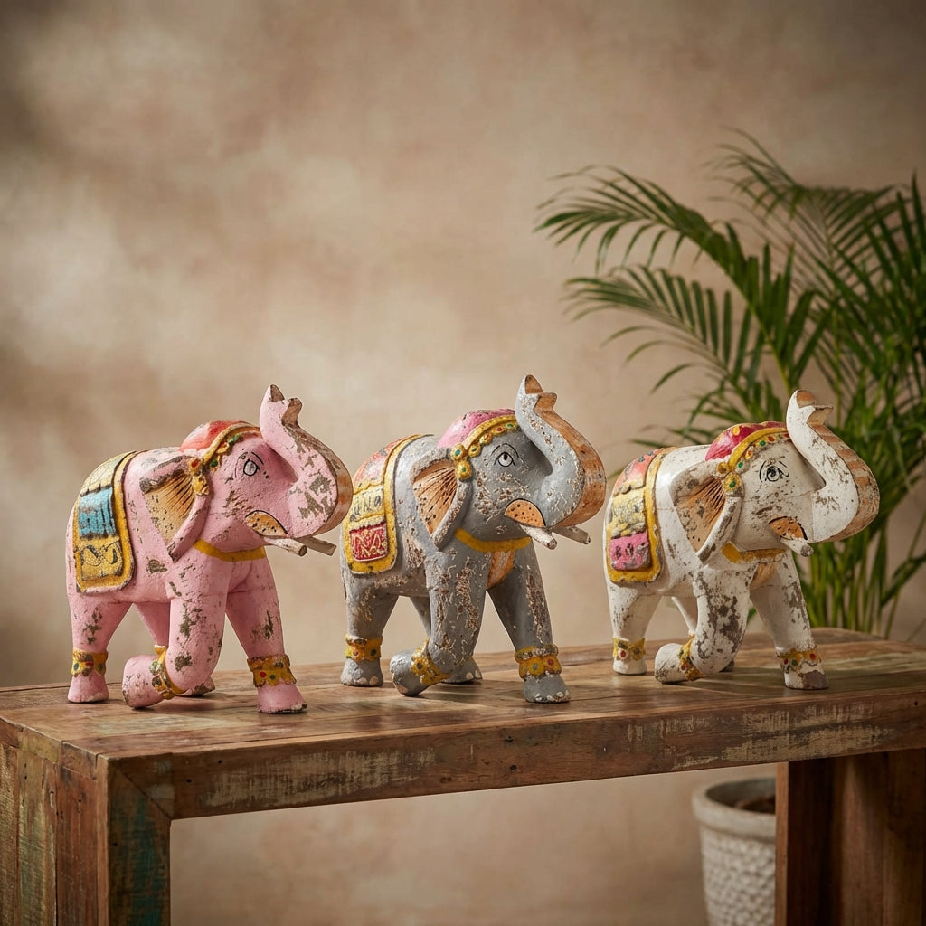 Distress Orange Elephant | Wooden | 23x23x10cm