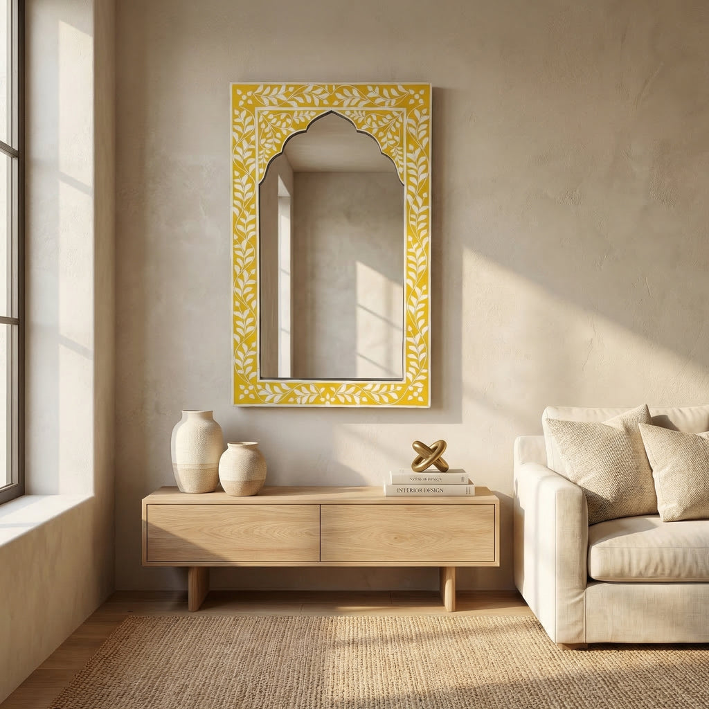 Yellow Floral Inlay Mirror | 30x18x1.5 Inches