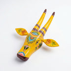 Handpainted Wooden Nandi/Cow Wall Decor | Yellow | 12x11x4 Inches