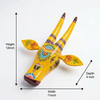 Handpainted Wooden Nandi/Cow Wall Decor | Yellow | 12x11x4 Inches