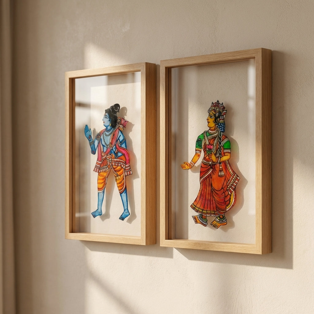 Ram & Sita Ji (set of 2 Frames) | Leather Puppet Art with Frame