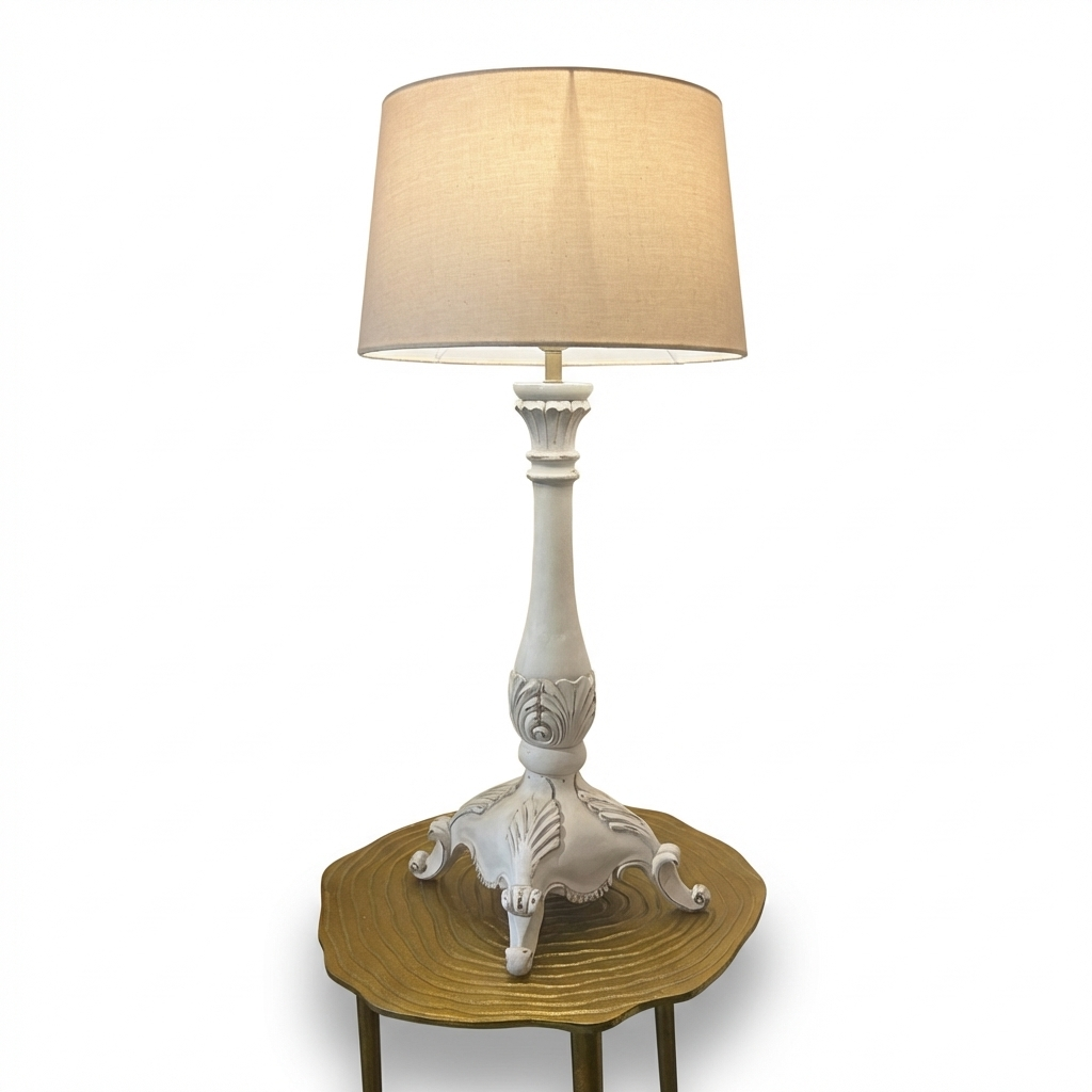 White Solid Wood Vintage Lamp (Including Shade) | 71x30x30cm
