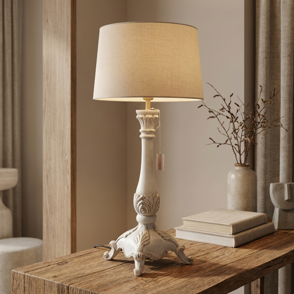 White Solid Wood Vintage Lamp (Including Shade) | 71x30x30cm