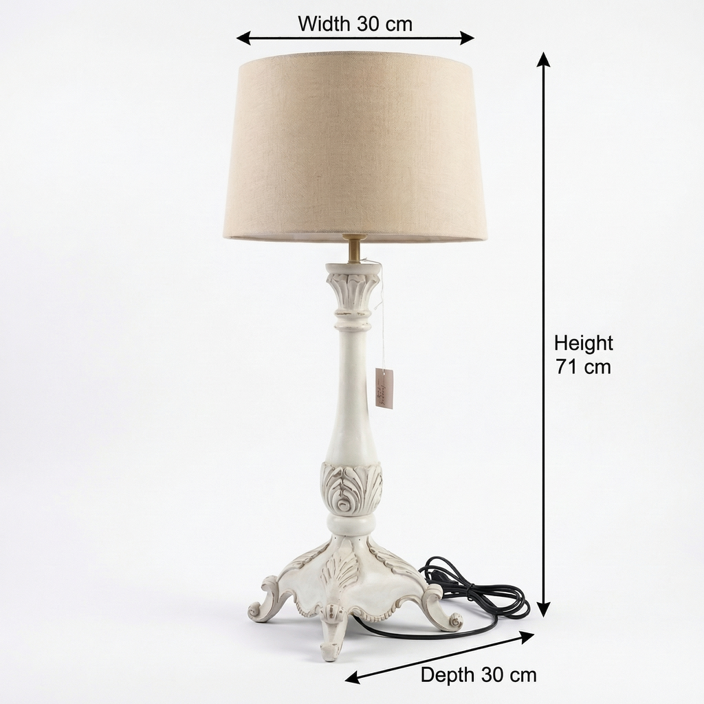 White Solid Wood Vintage Lamp (Including Shade) | 71x30x30cm