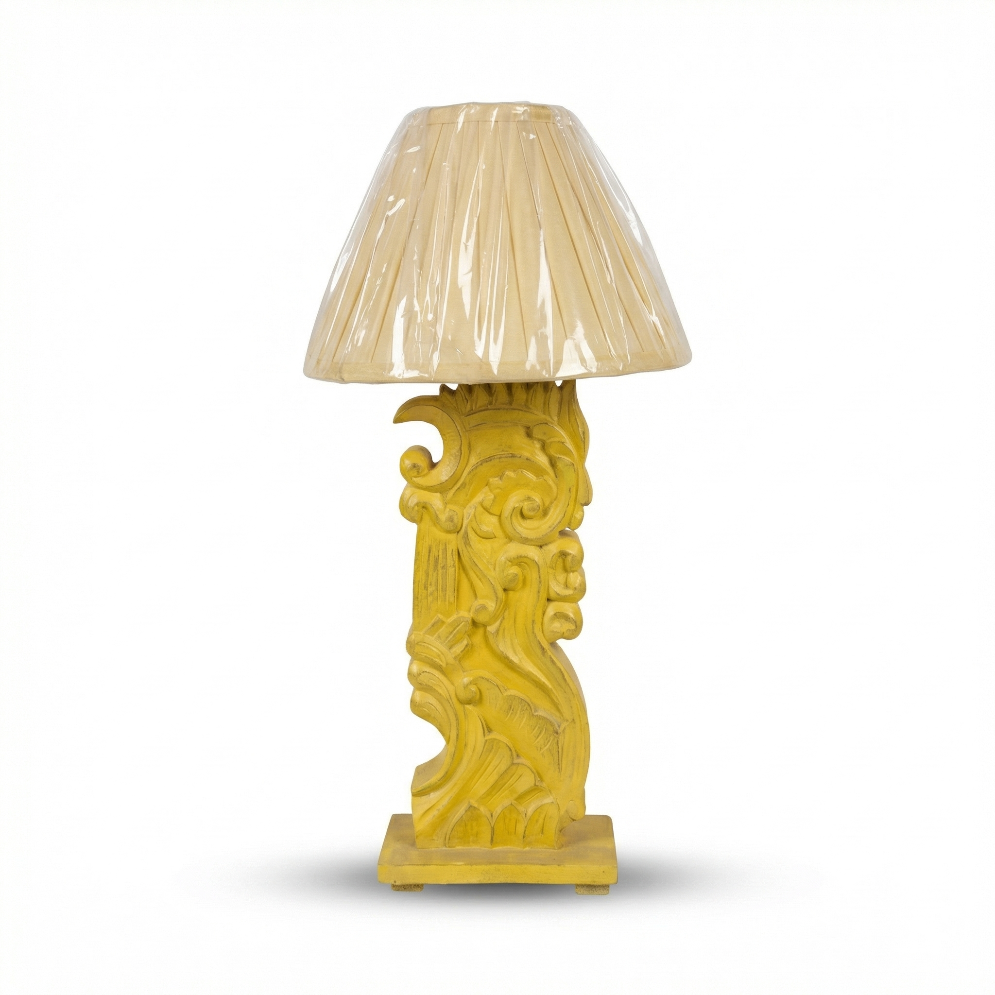 Solid Wood Yellow Carving Lamp (Including Shade) | 56x25x25cm