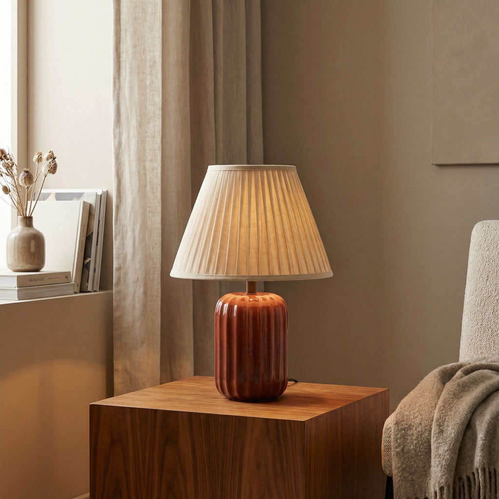 Ceramic Lamp (Including Shade) | Red | 45x30x30cm