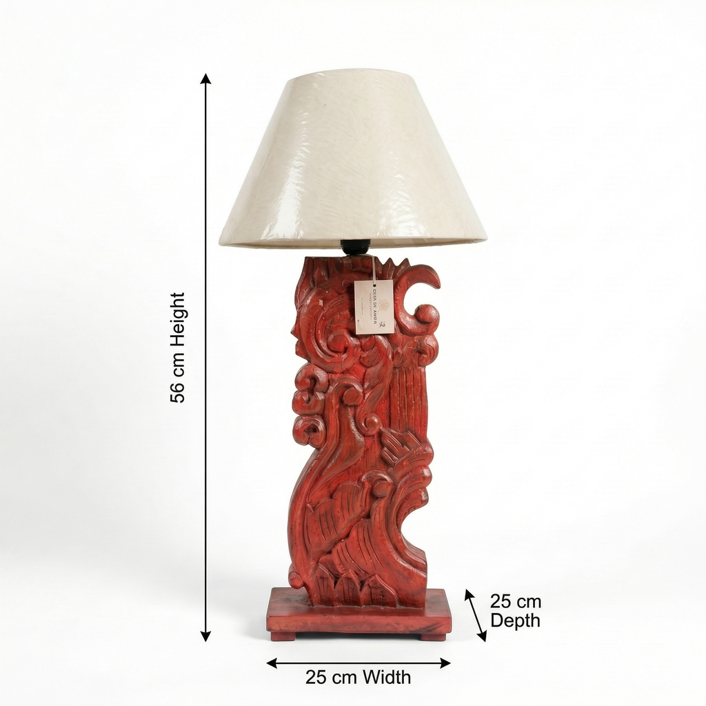 Solid Wood Red Carving Lamp (Including Shade) | 56x25x25cm
