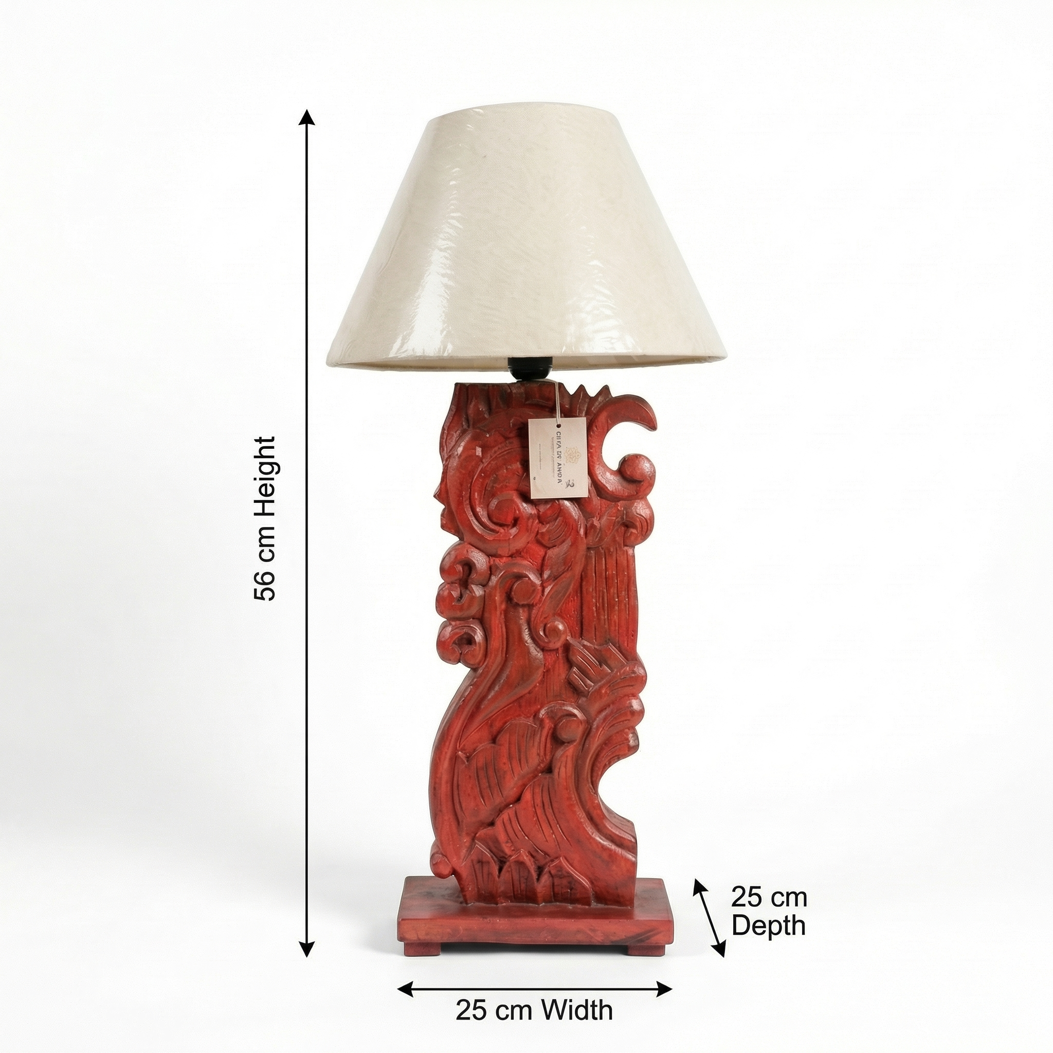 Solid Wood Red Carving Lamp (Including Shade) | 56x25x25cm