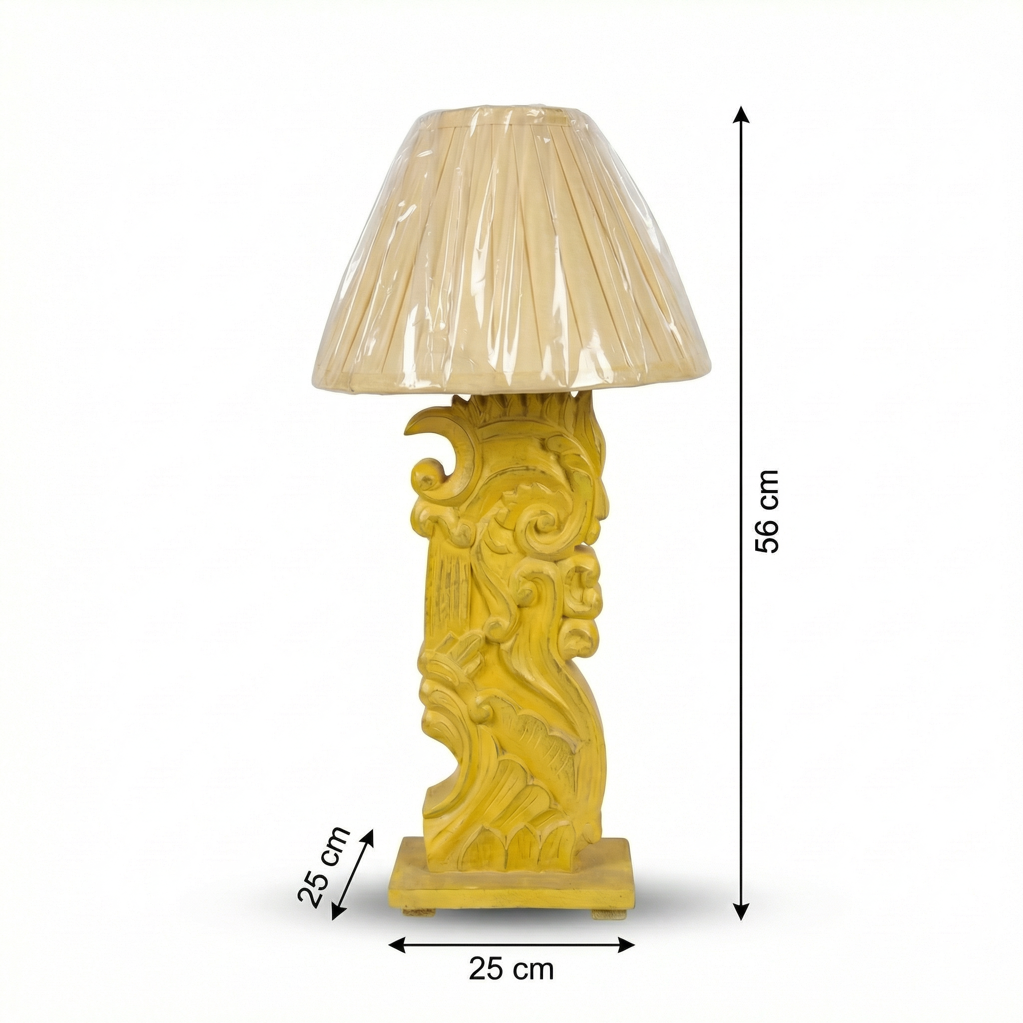 Solid Wood Yellow Carving Lamp (Including Shade) | 56x25x25cm