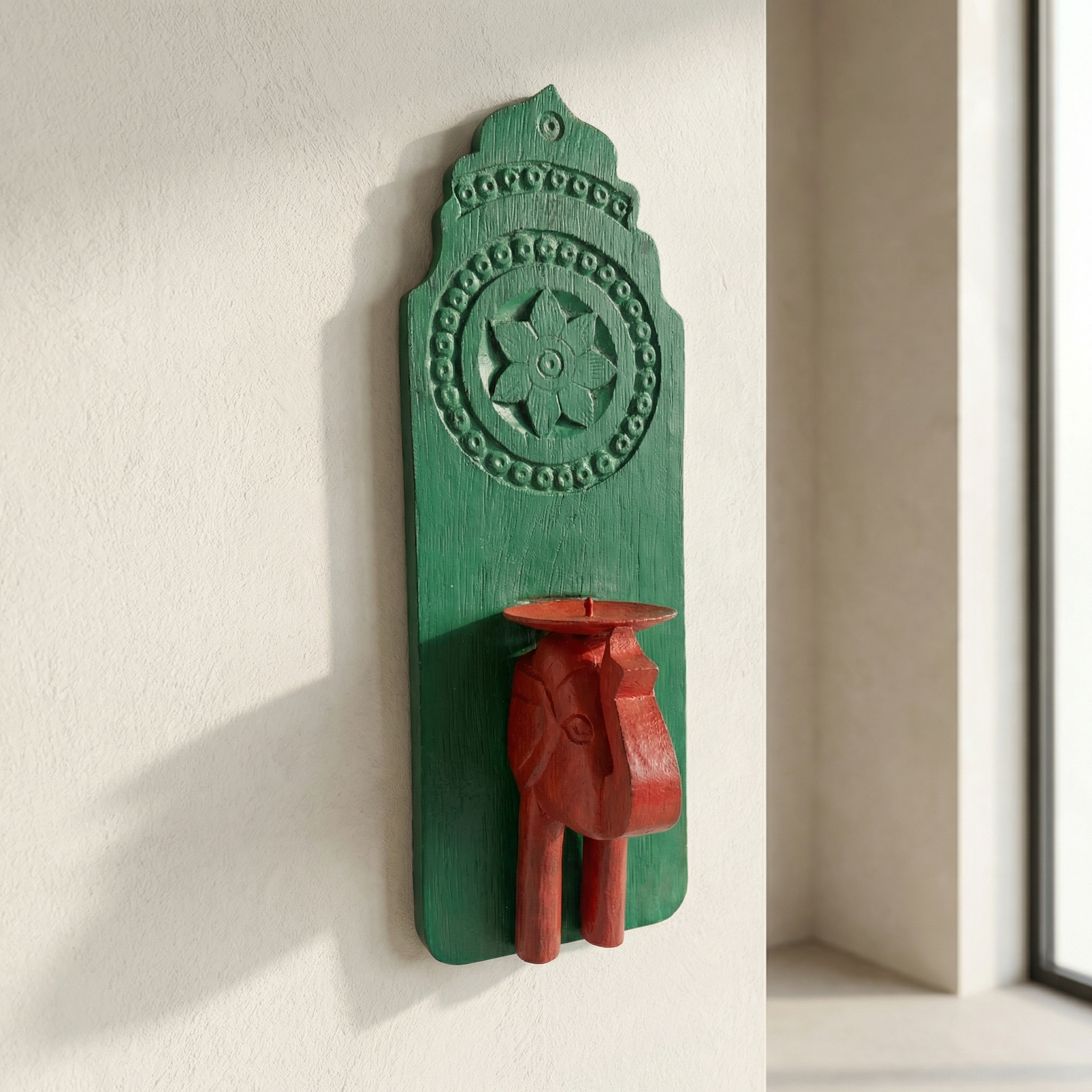 Vintage Wall Elephant Candle Stand | 12 inch