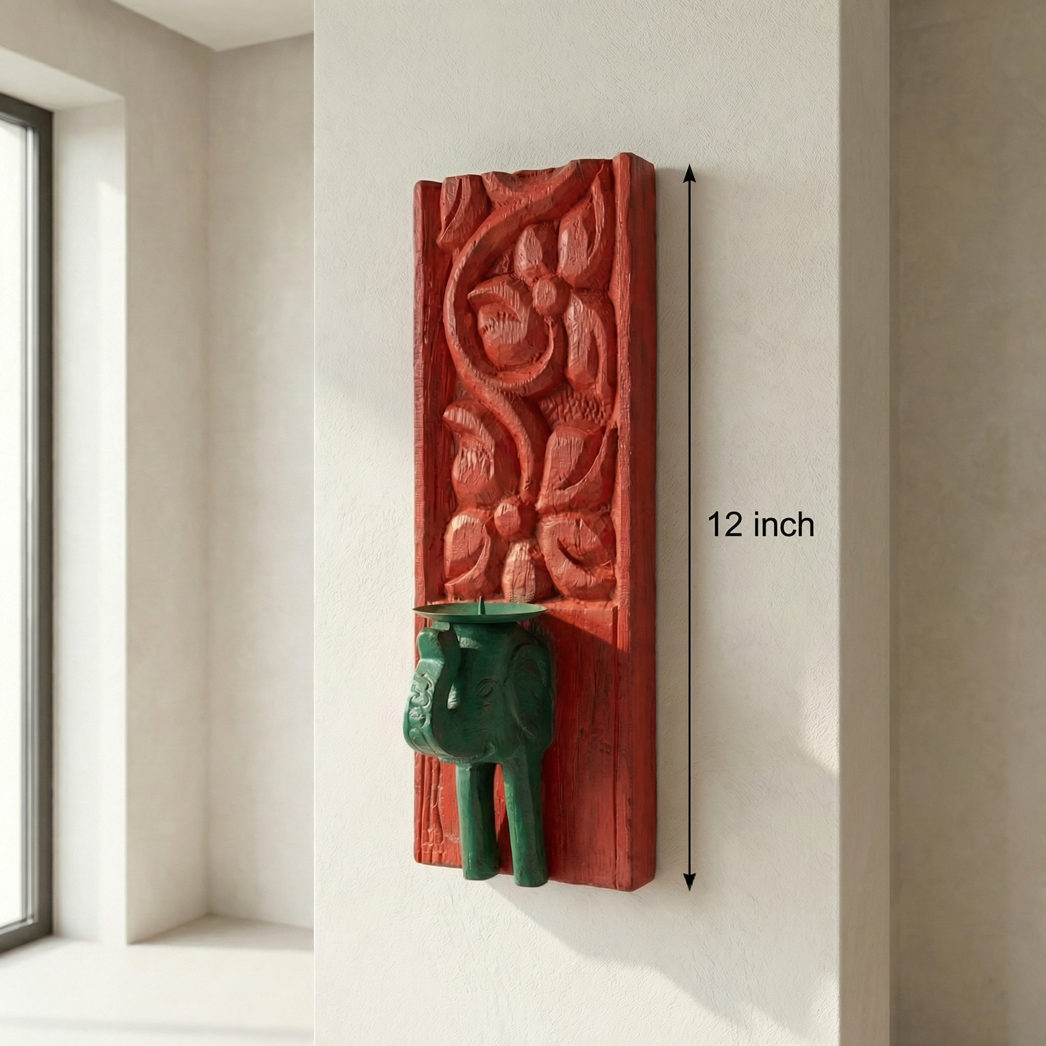 Vintage Wall Elephant Candle Stand | 12 inch