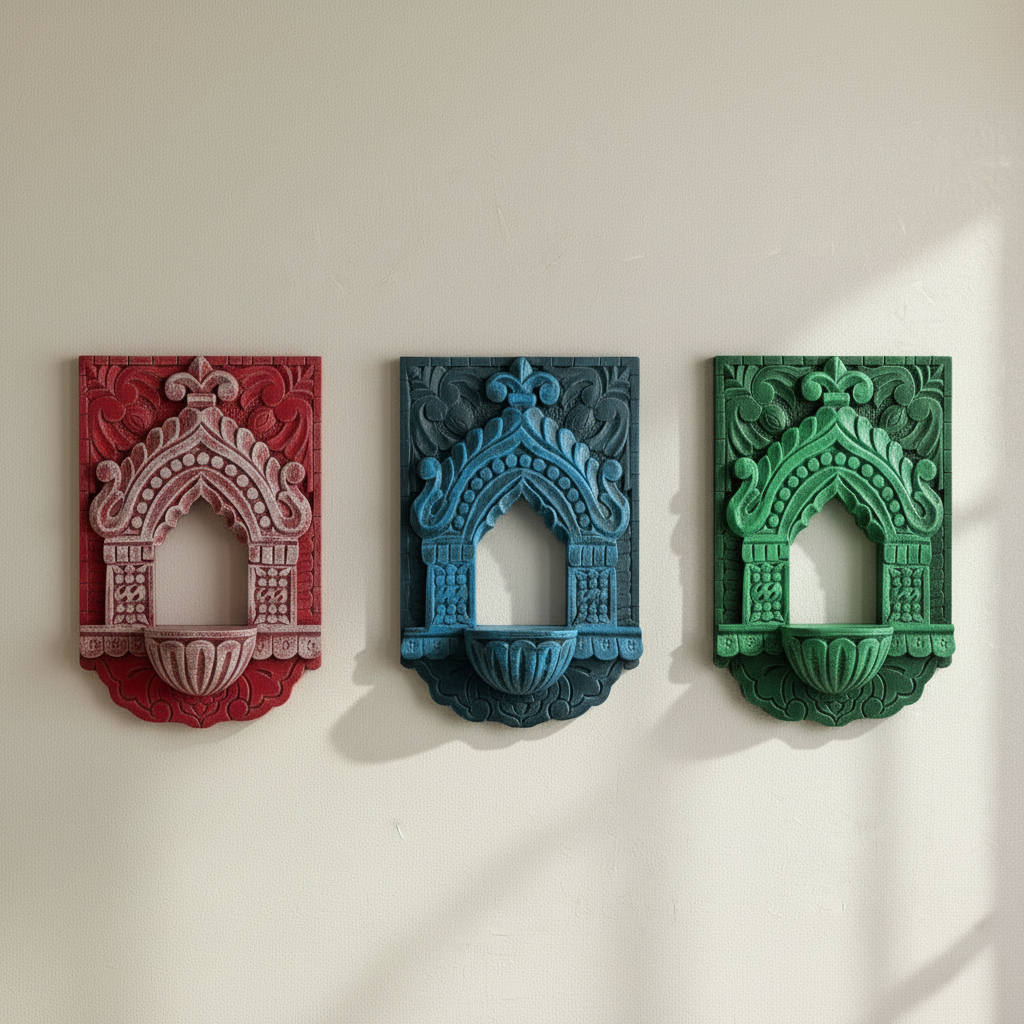 Jharokha Wall Frame | Red-Pink | 12x8x1 Inch