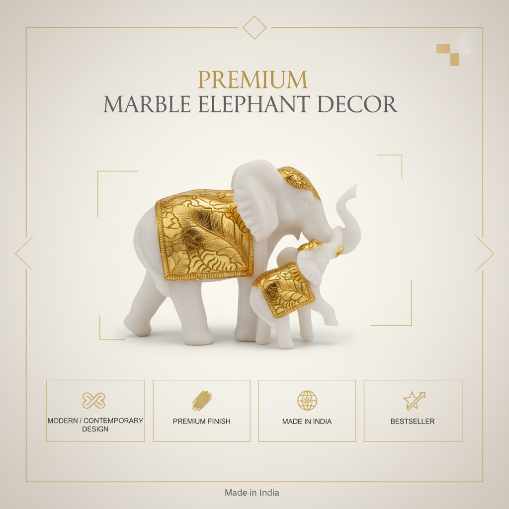 Marble Elephant Gold (Family of 2) | 10x6.5x4 inch