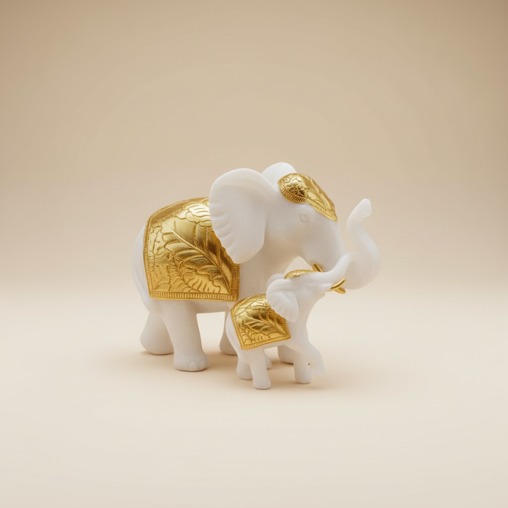 Marble Elephant Gold (Family of 2) | 10x6.5x4 inch