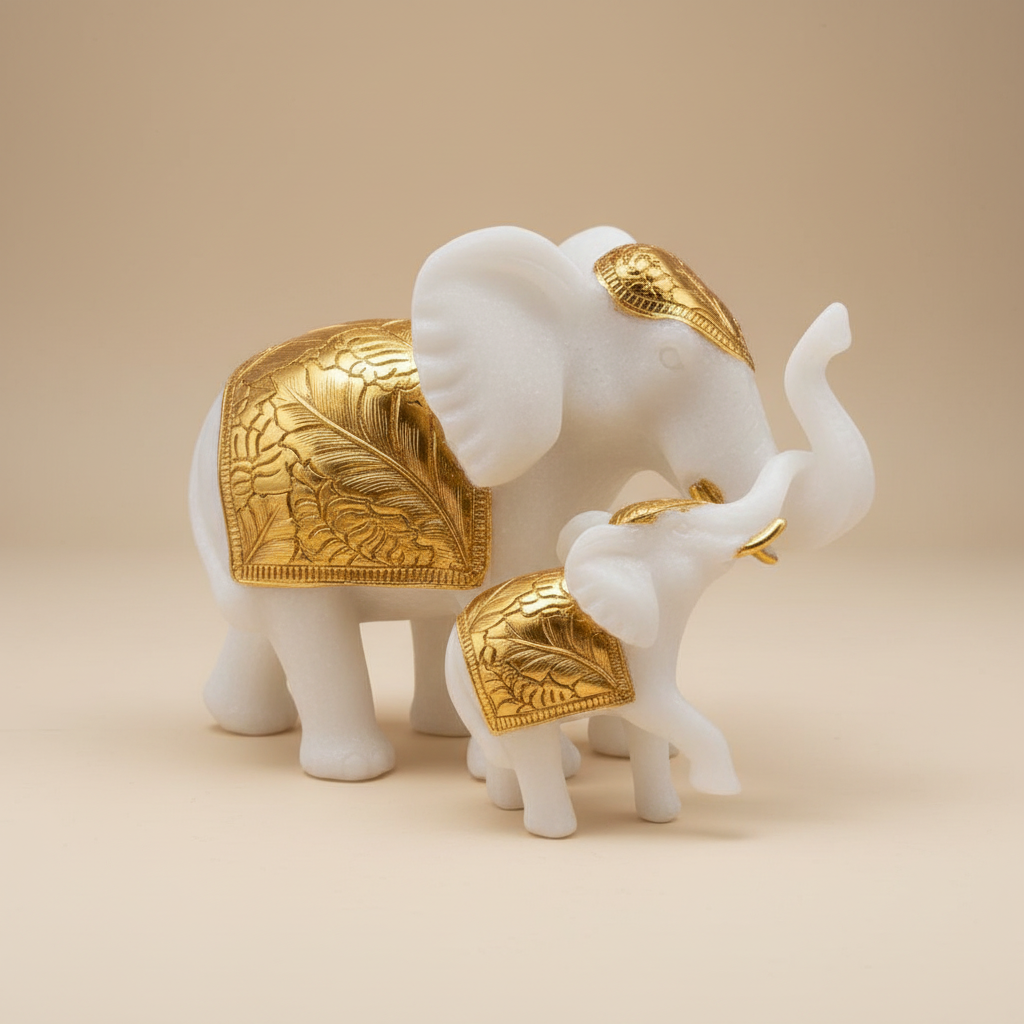 Marble Elephant Gold (Family of 2) | 10x6.5x4 inch