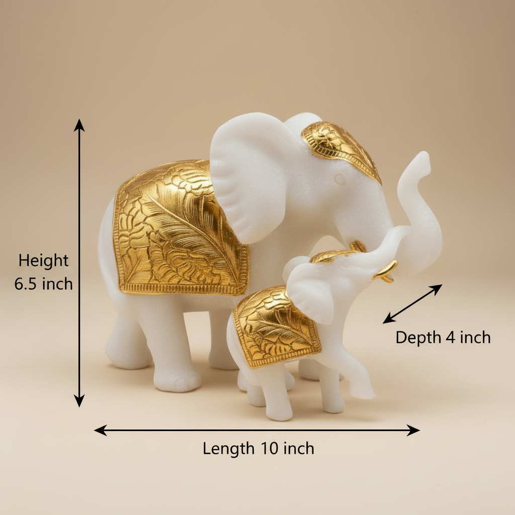 Marble Elephant Gold (Family of 2) | 10x6.5x4 inch
