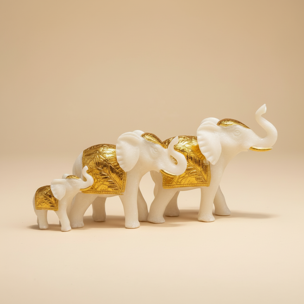 Marble Elephant Gold (Family of 3) | 12x6x3 inch