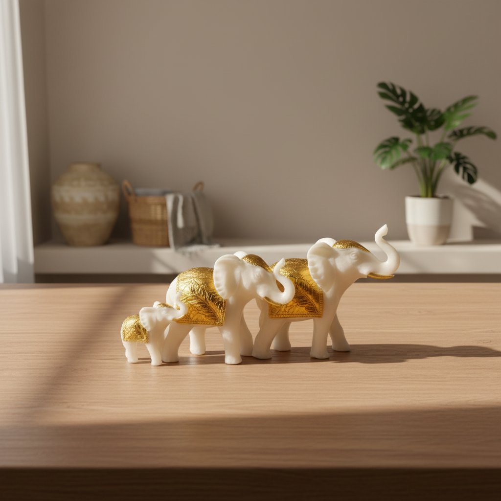 Marble Elephant Gold (Family of 3) | 12x6x3 inch