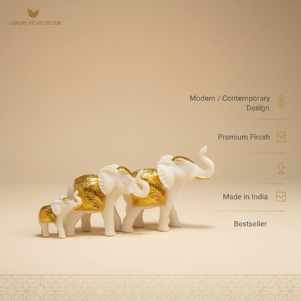 Marble Elephant Gold (Family of 3) | 12x6x3 inch
