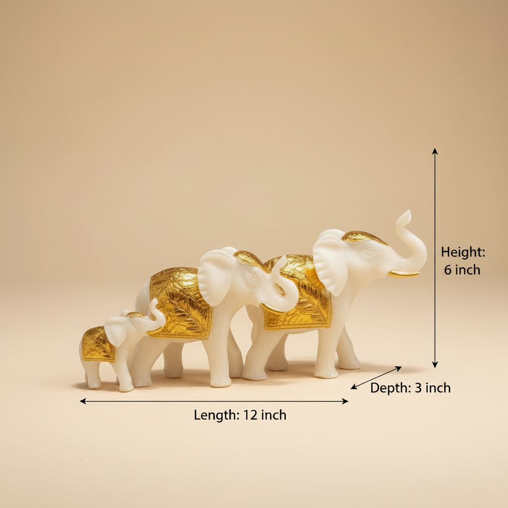 Marble Elephant Gold (Family of 3) | 12x6x3 inch