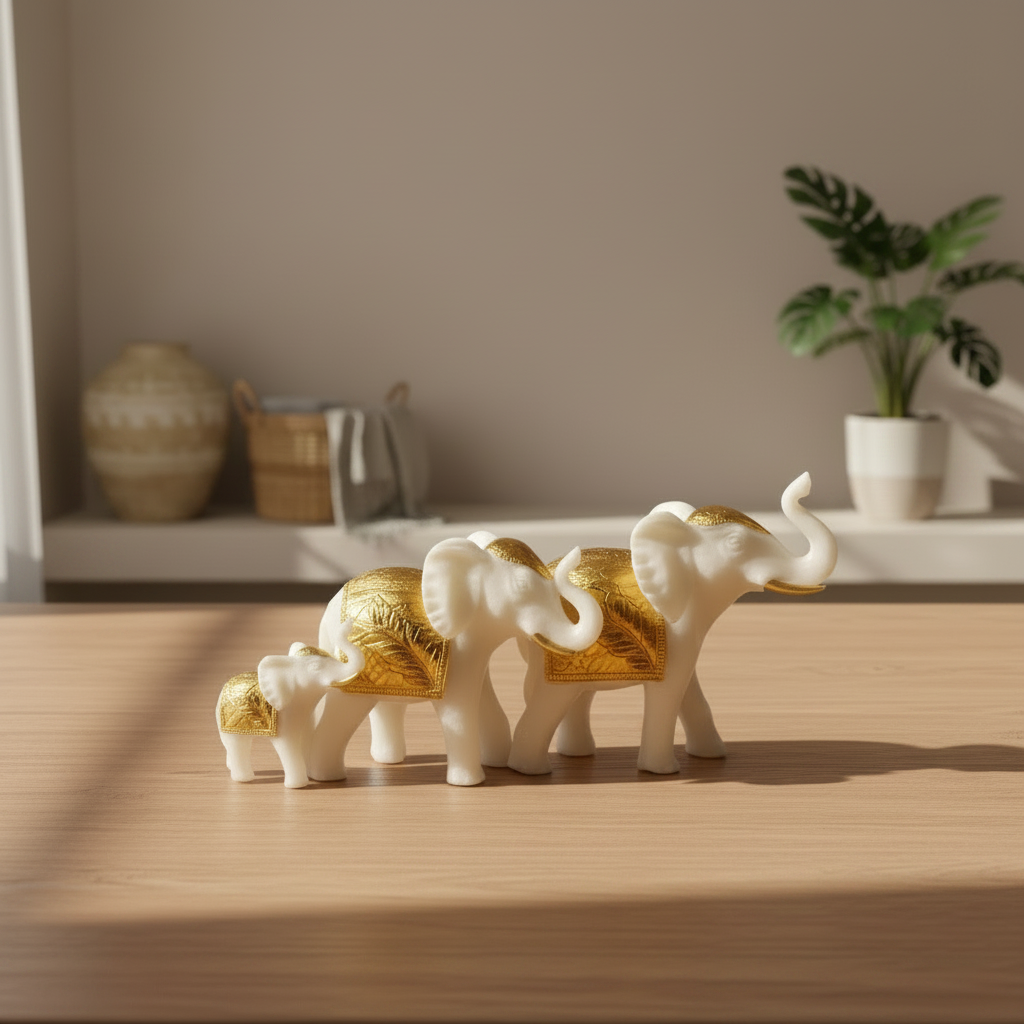 Marble Elephant Gold (Family of 3) | 12x6x3 inch