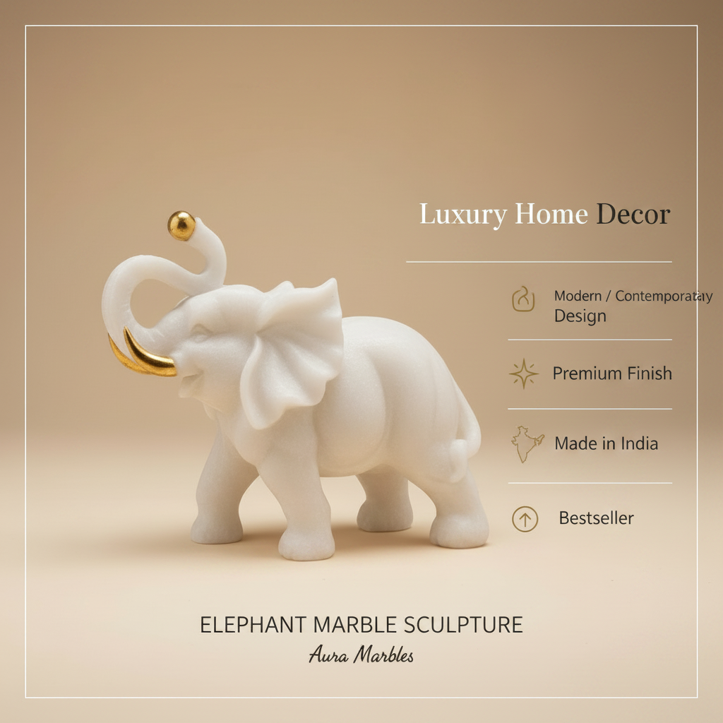 Marble Elephant Gold (Single) | 10x8x4 inch