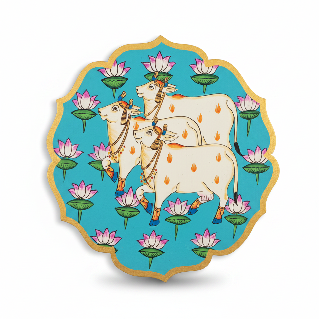 Wooden Pichwai Wall Plate | 9.5 Inches | Handpainted | Blue | Nandi