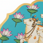 Wooden Pichwai Wall Plate | 9.5 Inches | Handpainted | Blue | Nandi