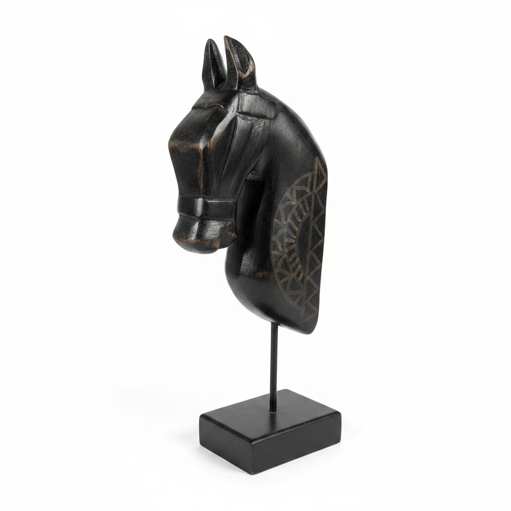 Wooden Horse on Stand | Black | 33x13x6.5cm