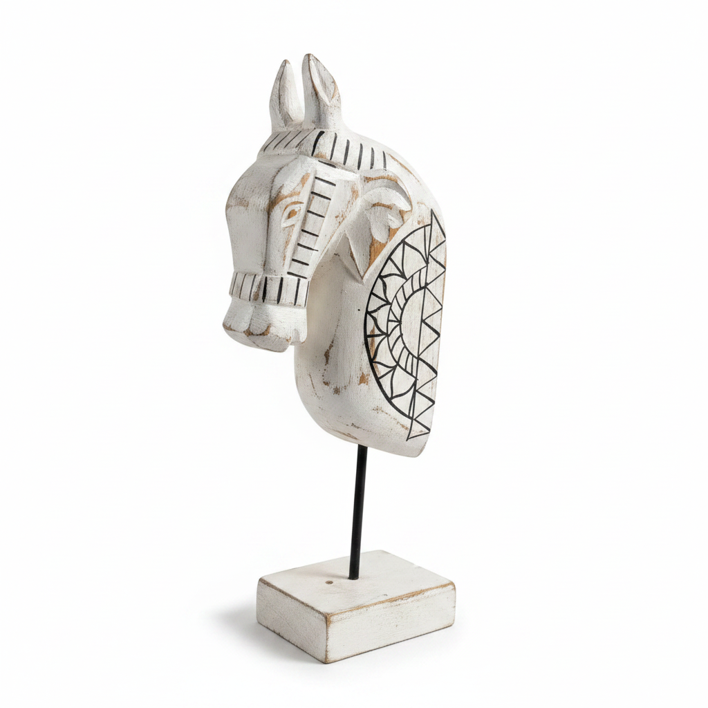 Wooden Horse on Stand | White Geometric | 33x13x6.5cm