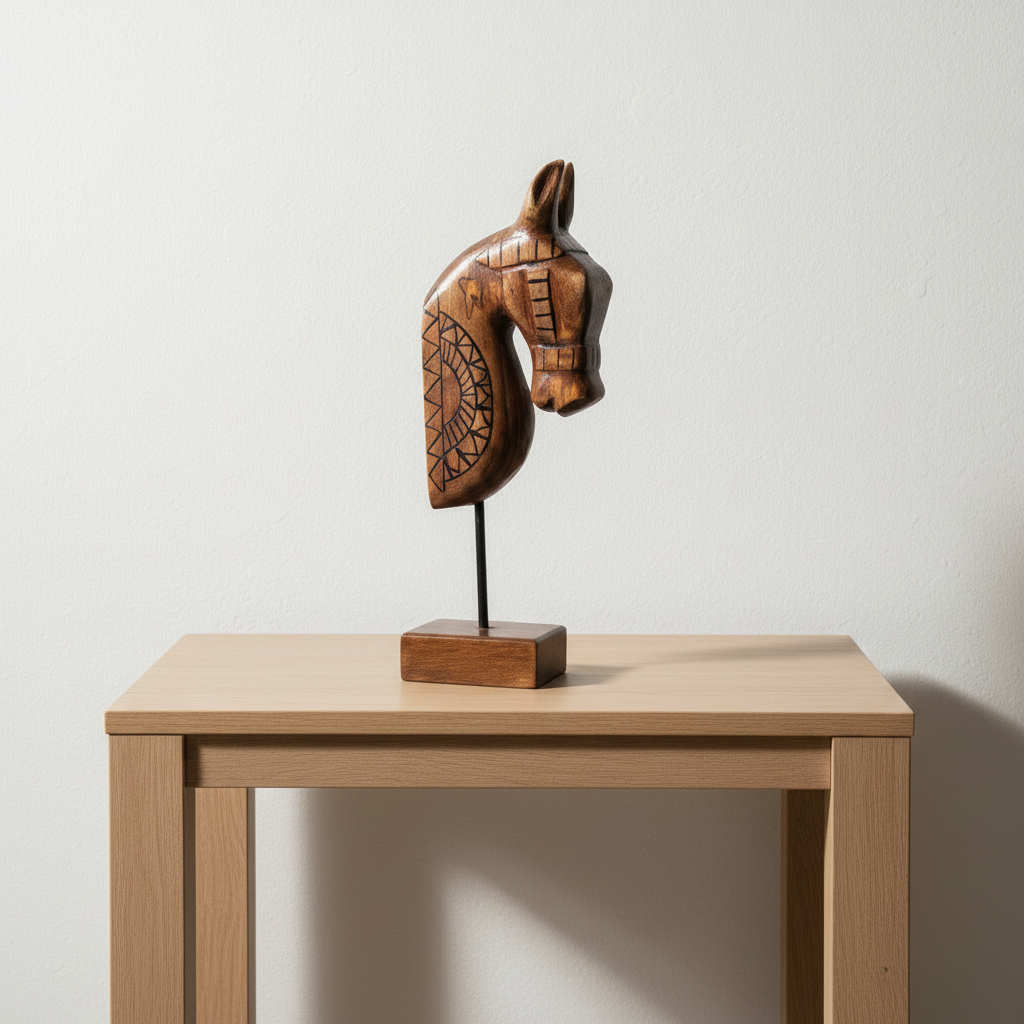 Wooden Horse on Stand | Natural | 33x13x6.5cm