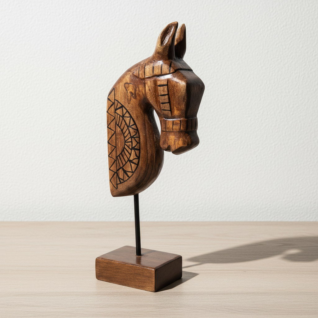 Wooden Horse on Stand | Natural | 33x13x6.5cm