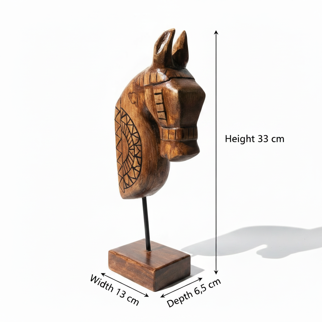 Wooden Horse on Stand | Natural | 33x13x6.5cm