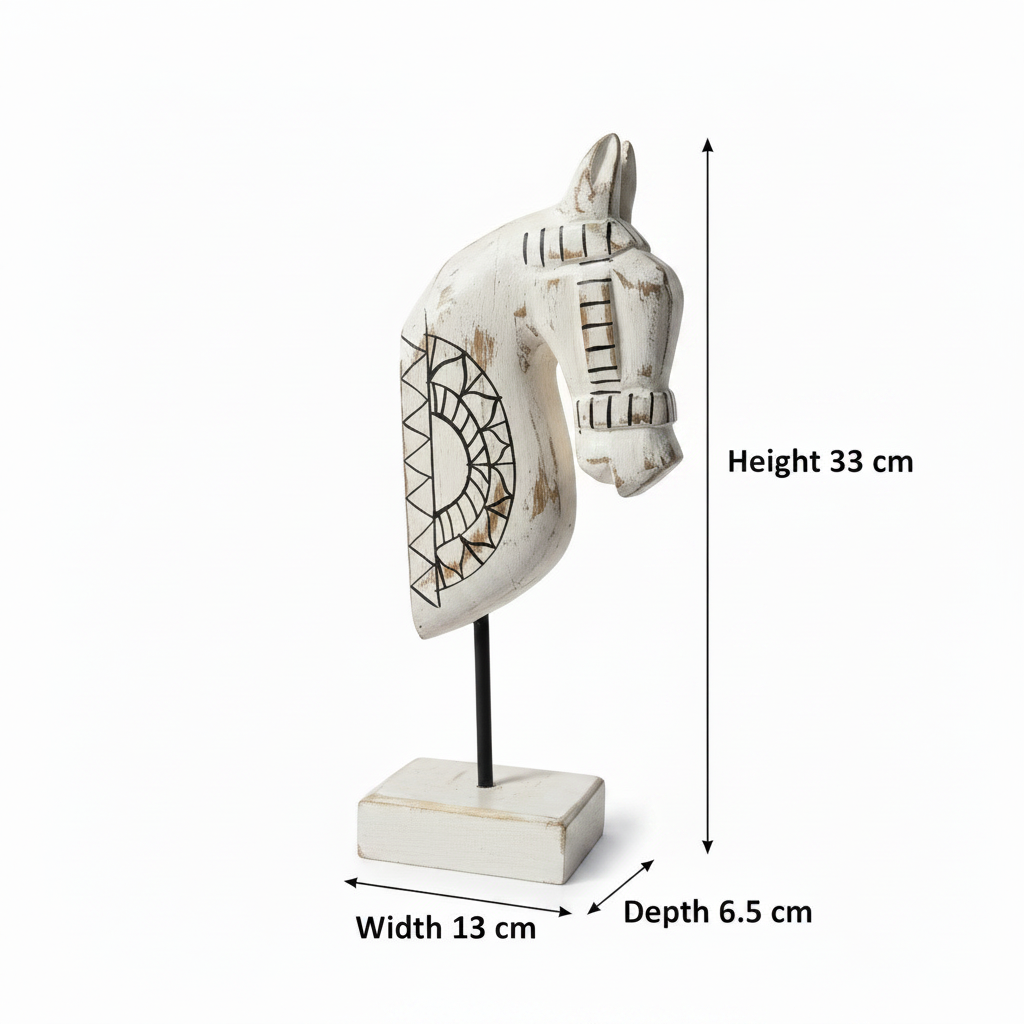Wooden Horse on Stand | White Geometric | 33x13x6.5cm