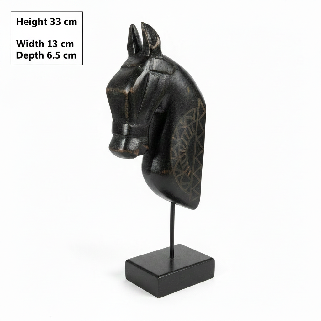 Wooden Horse on Stand | Black | 33x13x6.5cm