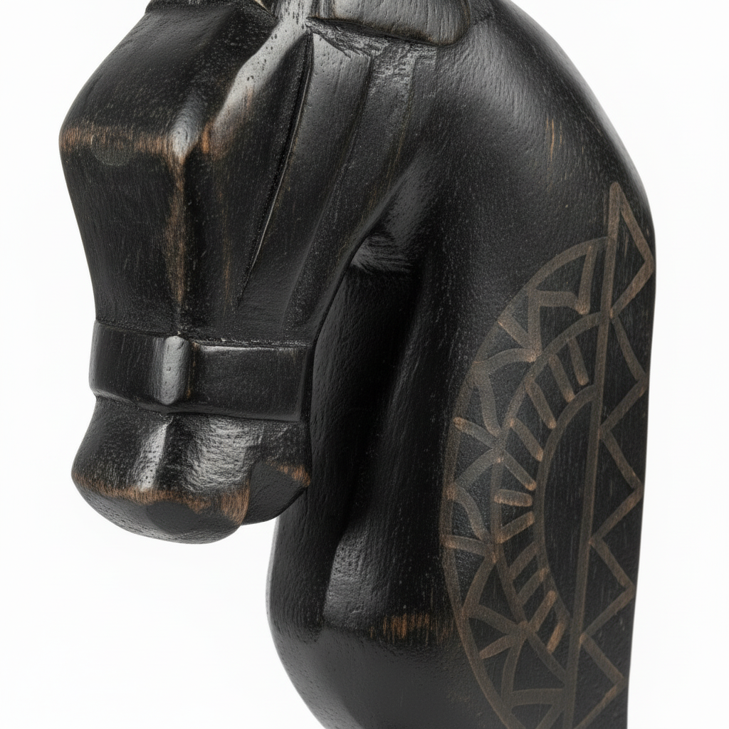 Wooden Horse on Stand | Black | 33x13x6.5cm