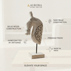 Wooden Horse on Stand | White Geometric | 33x13x6.5cm