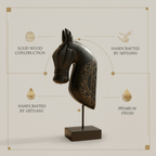Wooden Horse on Stand | Black | 33x13x6.5cm