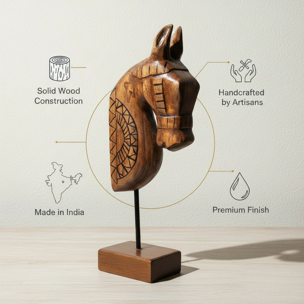 Wooden Horse on Stand | Natural | 33x13x6.5cm