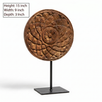 Round Wooden Table Decor | Natural - Iron Stand | 15x9x3 Inch