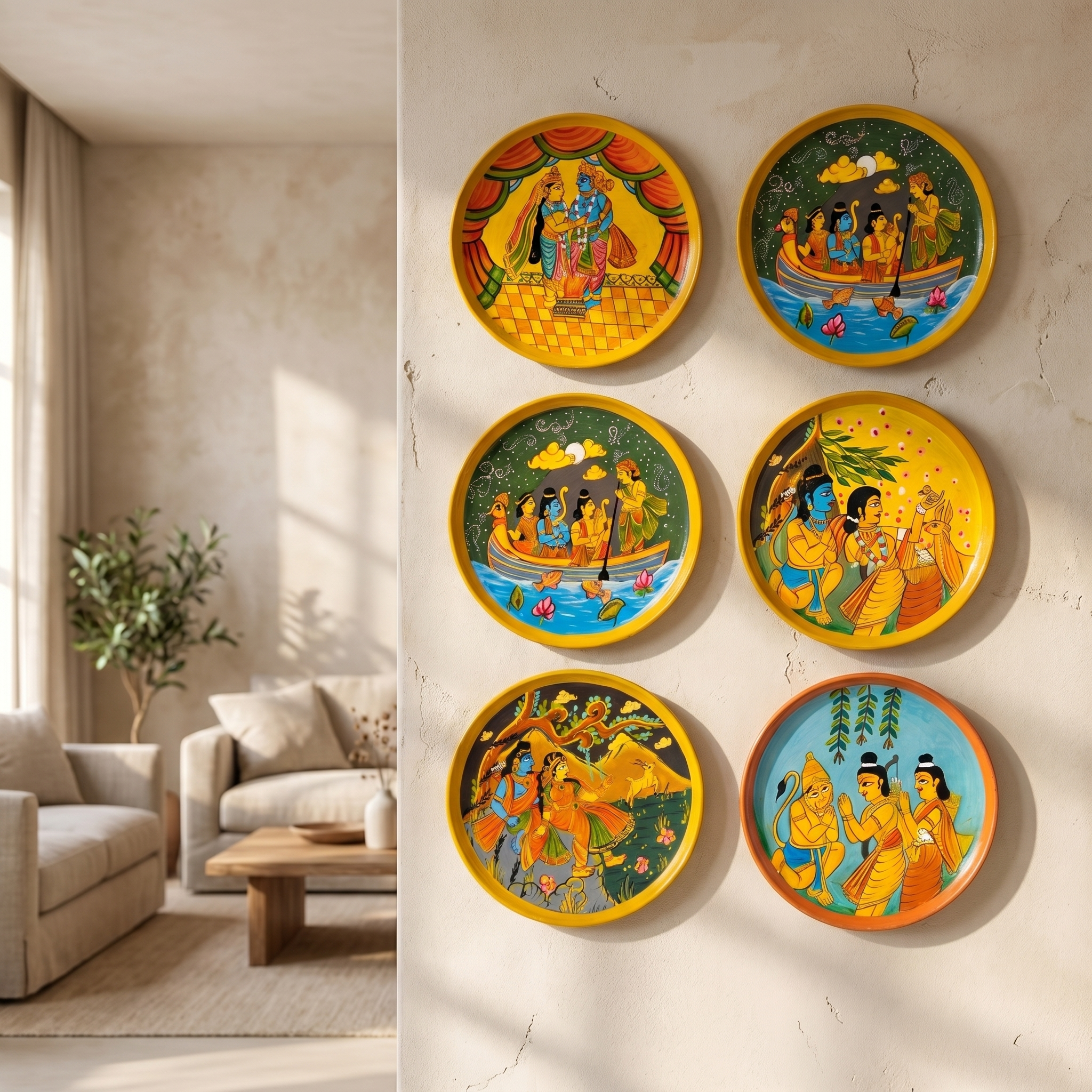 Wooden Ramayana Wall Plate | In a Boat | 10 Inches | Handpainted