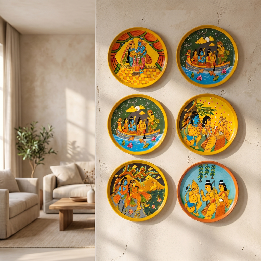 Wooden Ramayana Wall Plate | Ram, Laxman & Hanuman ji | 10 Inches | Handpainted