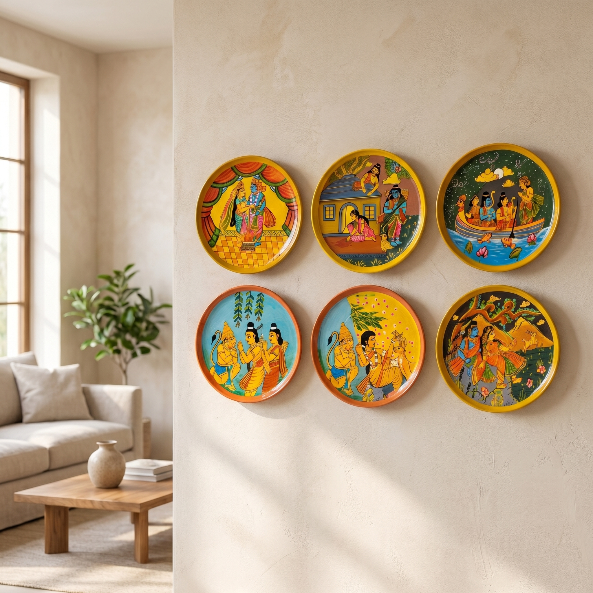 Wooden Ramayana Wall Plate | Ram, Sita & Laxman ji | 10 Inches | Handpainted
