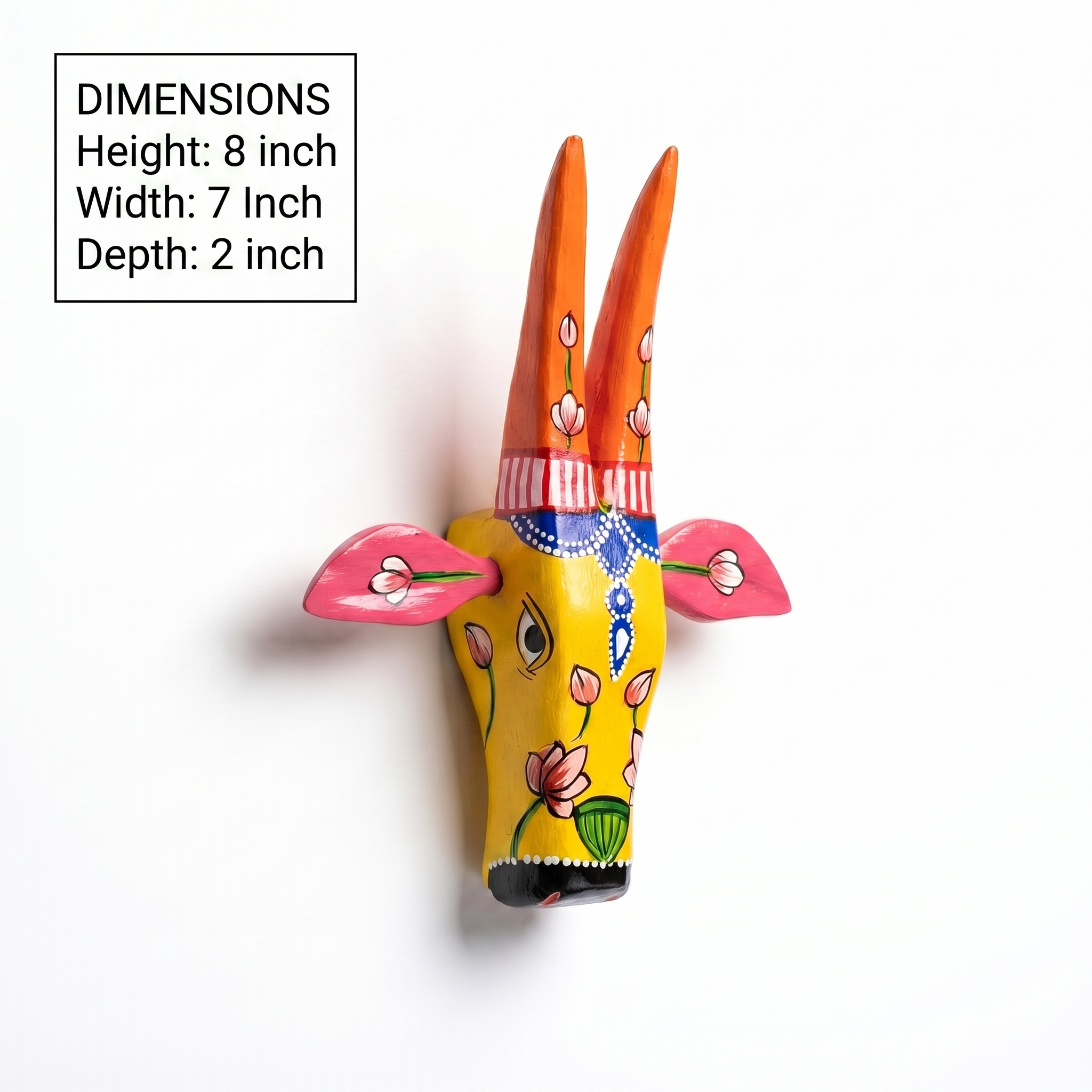 Handpainted Wooden Nandi/Cow Wall Decor | Yellow | 8x7x2 Inches