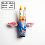 Handpainted Wooden Nandi/Cow Wall Decor | Blue | 8x7x2 Inches