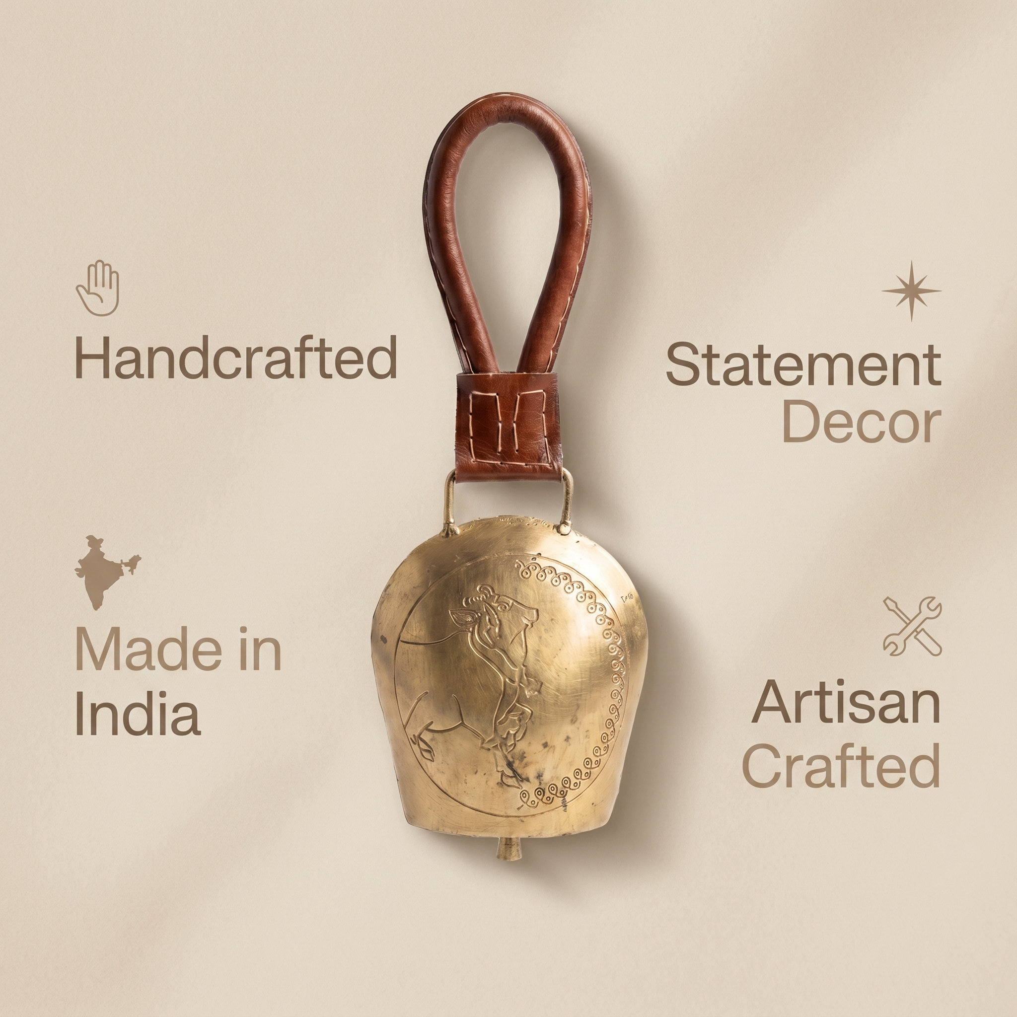 Cow Bell Brass Finish | Nandi Ji motif | 11 inches