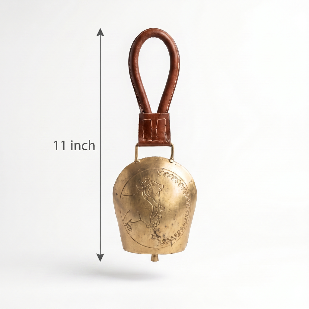 Cow Bell Brass Finish | Nandi Ji motif | 11 inches