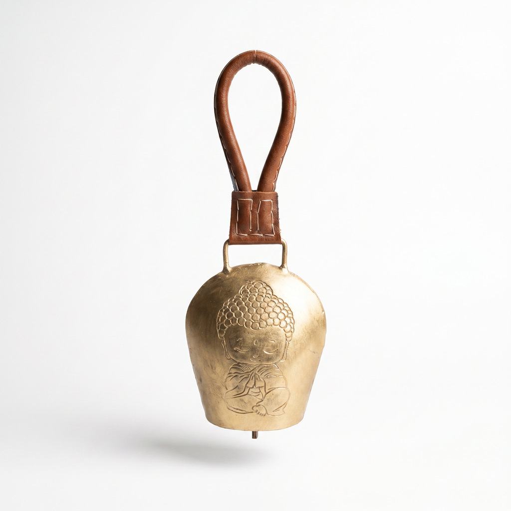 Cow Bell Brass Finish | Buddha motif | 11 inches
