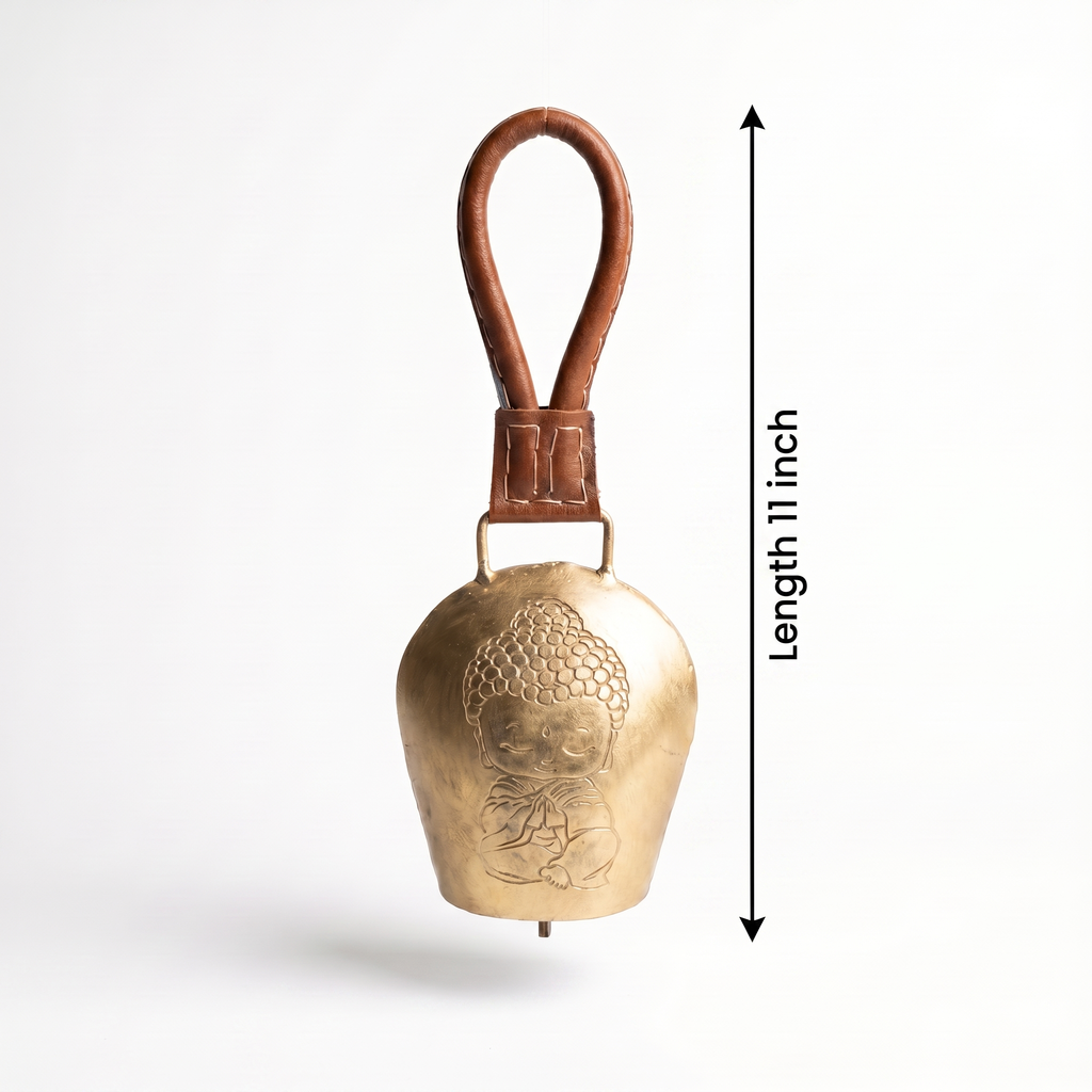 Cow Bell Brass Finish | Buddha motif | 11 inches