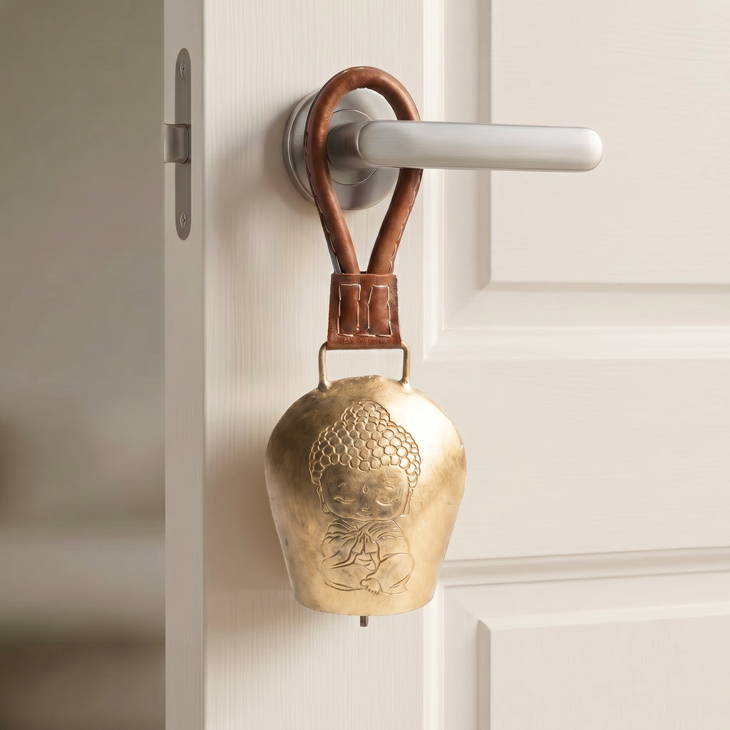Cow Bell Brass Finish | Buddha motif | 11 inches